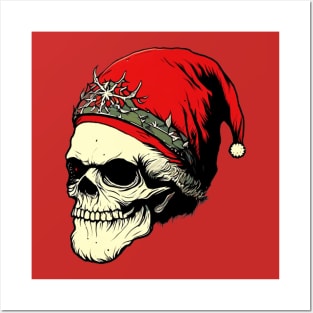 Digital Art of a Skeleton Wearing a Santa Hat and Holding a Christmas Tree Sticker Posters and Art